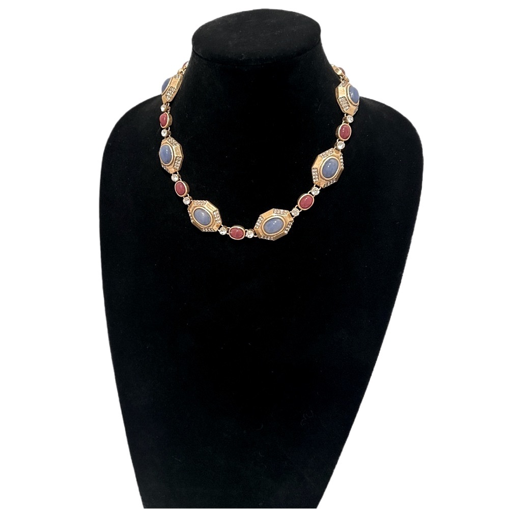 NEIMAN MARCUS | Vintage-Inspired Red & Blue Cabochon Necklace/Earring Set | NWOT - Picture 6 of 10